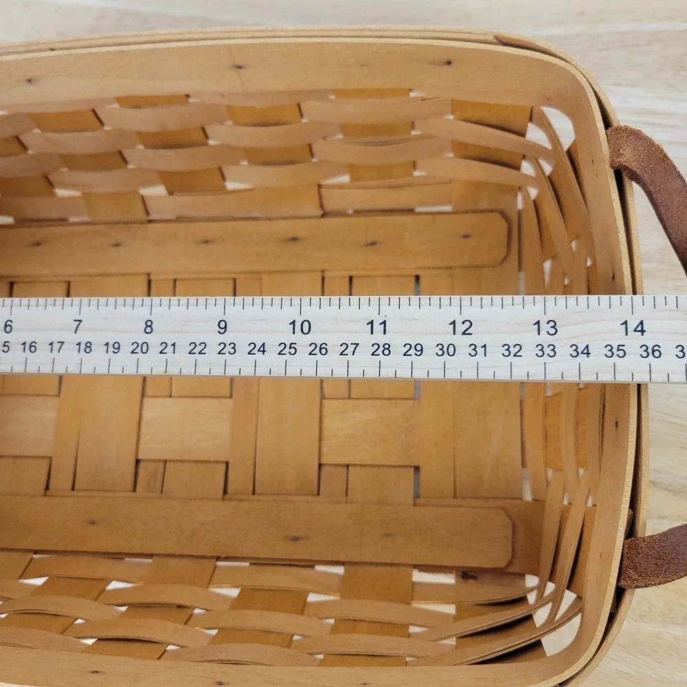 Vintge Longaberger Handwoven Wood Splint Storage Basket Leather Handles 2001 WC6